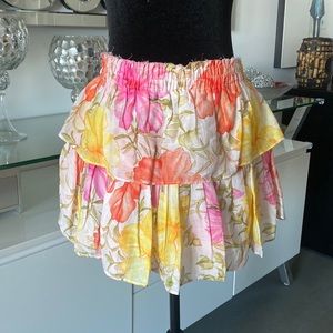 LoveShackFancy cotton and silk tropical flower skirt